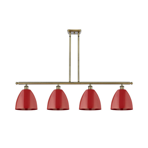 Innovations Plymouth 48in 4-Light Island Light | Industrial Antique Brass Steel and Matte Red Metal | Kitchen Island & Dining | Model 516-4I-AB-MBD-9-RD