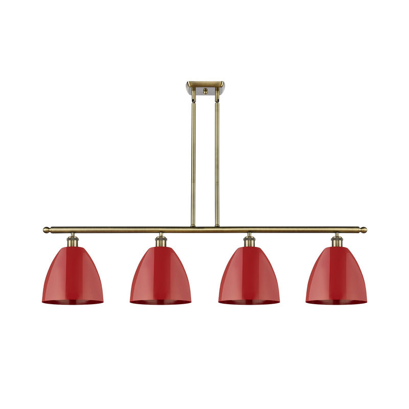 Innovations Plymouth 48in 4-Light Island Light | Industrial Antique Brass Steel and Matte Red Metal | Kitchen Island | 48 x | Model 516-4I-AB-MBD-9-RD-LED