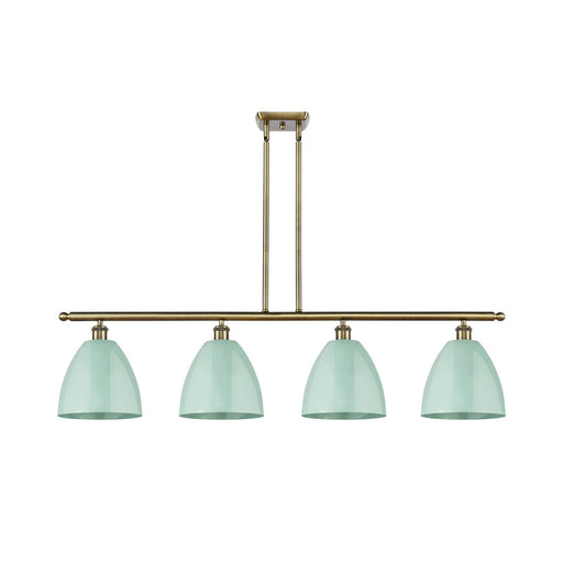 Innovations Plymouth 48in 4-Light Island Light | Industrial Farmhouse Antique Brass Steel and Seafoam Metal Shade | Kitchen | Model 516-4I-AB-MBD-9-SF