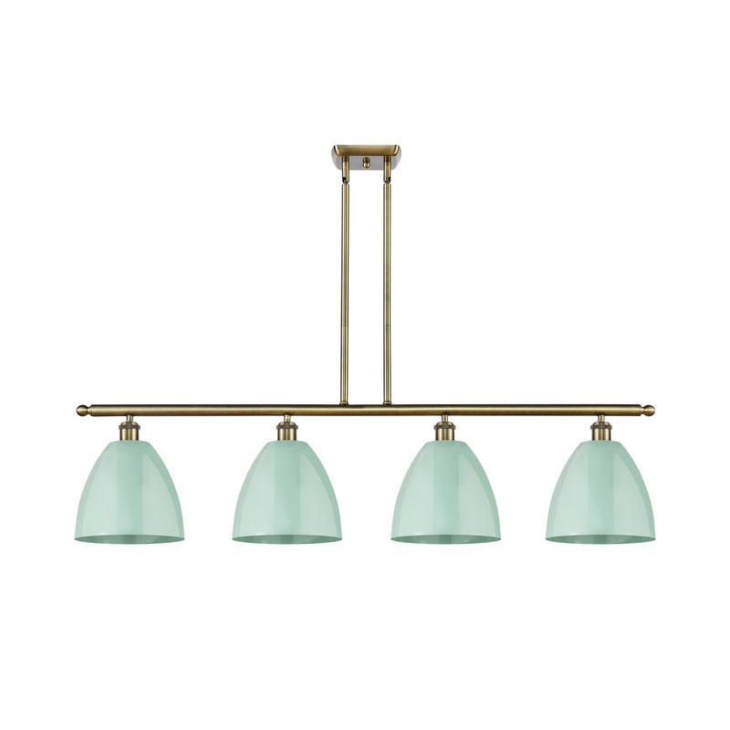Innovations Plymouth 48in 4-Light Island Light | Industrial Farmhouse Antique Brass Steel and Seafoam Metal Shade | Kitchen | Model 516-4I-AB-MBD-9-SF
