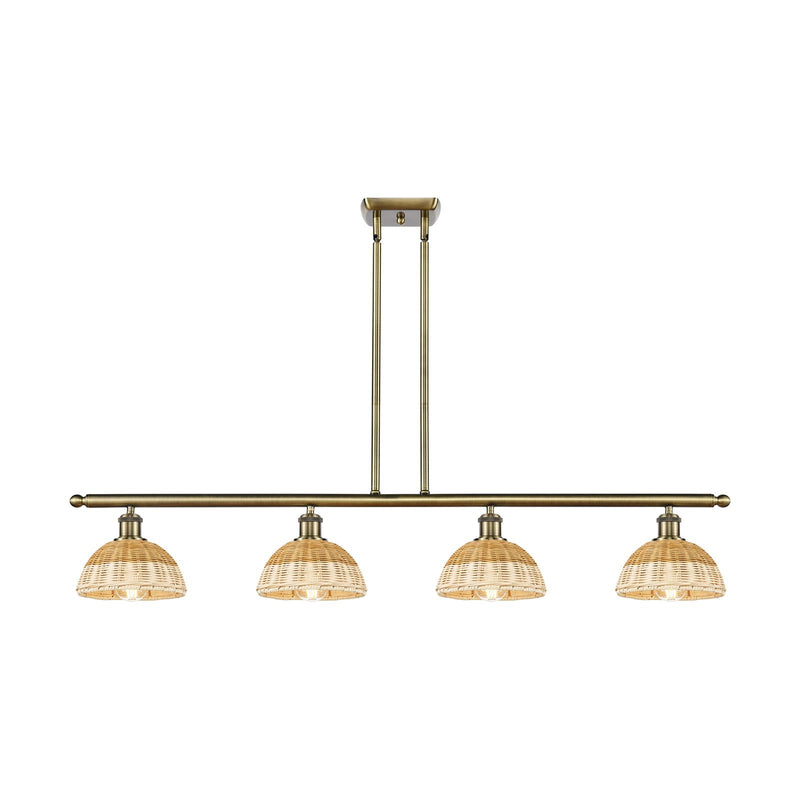 Innovations Lighting Bristol Natural II 48in 4-Light Island Light | Industrial Antique Brass Steel and Natural Fiber Dome | Model 516-4I-AB-NBD2-9-NAT
