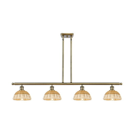Innovations Lighting Bristol Natural II 48in 4-Light Island Light | Industrial Antique Brass Steel and Natural Fiber Dome | Model 516-4I-AB-NBD2-9-NAT