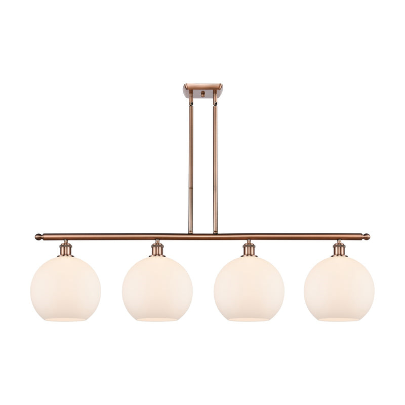 Innovations Athens 48in 4-Light Island Light | Industrial Antique Copper and Matte White Glass | Kitchen Island & Dining Room | Model 516-4I-AC-G121-10