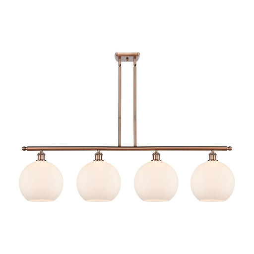 Innovations Athens 48in 4-Light Island Light | Industrial Antique Copper and Matte White Glass | Kitchen Island & Dining Room | Model 516-4I-AC-G121-10