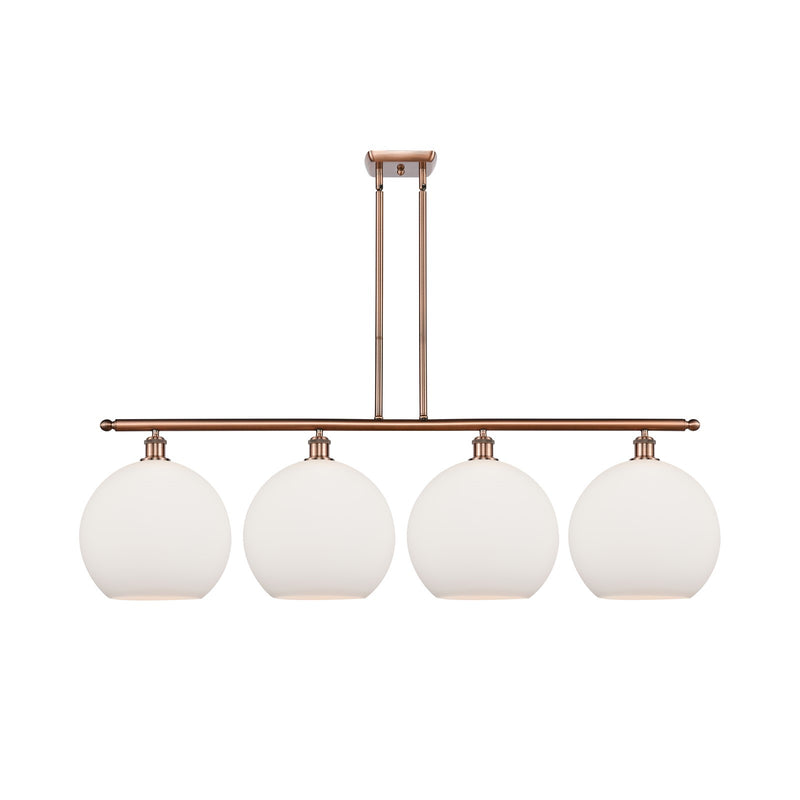 Innovations Athens 50in 4-Light Island Light | Industrial Antique Copper Steel and Matte White Glass | Kitchen Island & Dining | Model 516-4I-AC-G121-12