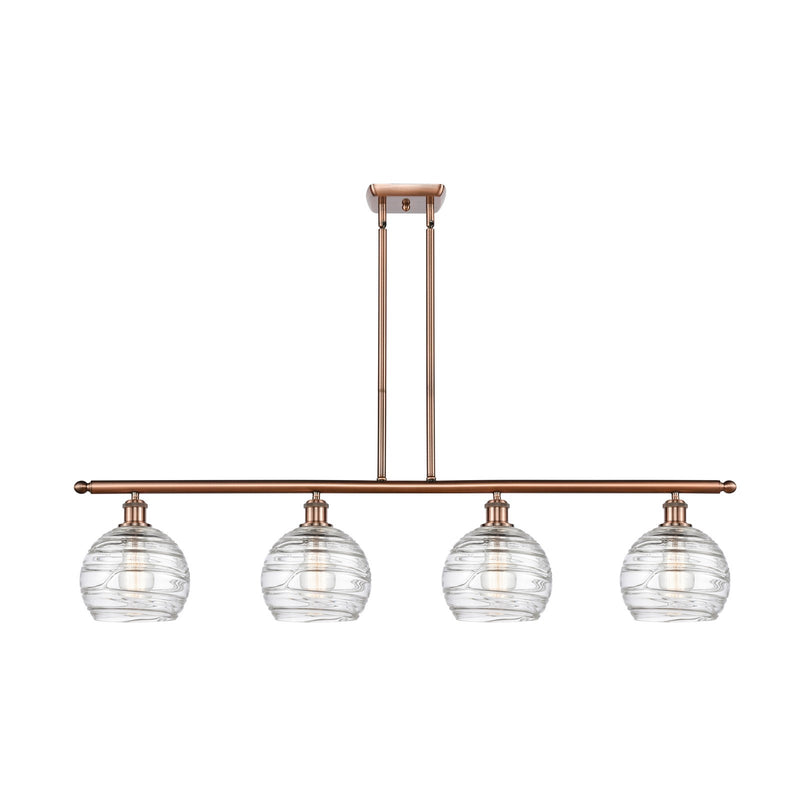 Innovations Athens Deco Swirl 48in 4-Light Island Light | Industrial Antique Copper Steel and Clear Deco Swirl Glass | Kitchen | Model 516-4I-AC-G1213-8CL