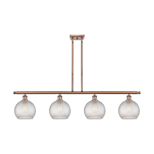 Innovations Athens 48in 4-Light Island Light | Modern Farmhouse Antique Copper Steel and Clear Basket Weave Glass | Kitchen | Model 516-4I-AC-G122C-8CL