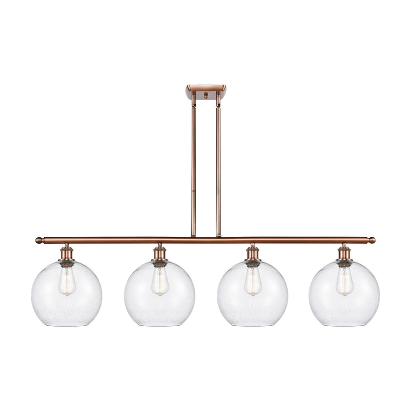 Innovations Athens 48in 4-Light Island Light | Industrial Antique Copper Steel and Seedy Glass | Kitchen Island | 48.25 x 12.5 in | Model 516-4I-AC-G124-10