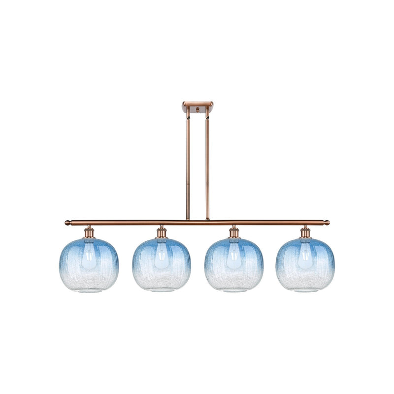 Innovations Brookhaven Sphere 49in 4-Light Island Light | Industrial Antique Copper Steel and Sapphire Blue Glass | Kitchen | Model 516-4I-AC-G481-10SB