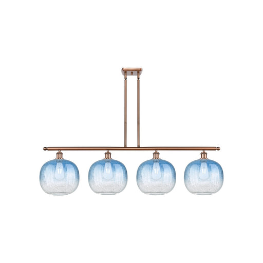 Innovations Brookhaven Sphere 49in 4-Light Island Light | Industrial Antique Copper Steel and Sapphire Blue Glass | Kitchen | Model 516-4I-AC-G481-10SB