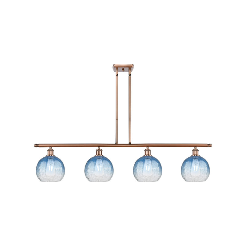 Innovations Brookhaven Globe 48in 4-Light Island Light | Industrial Antique Copper Steel and Sapphire Blue Glass | Kitchen | Model 516-4I-AC-G483-8SB