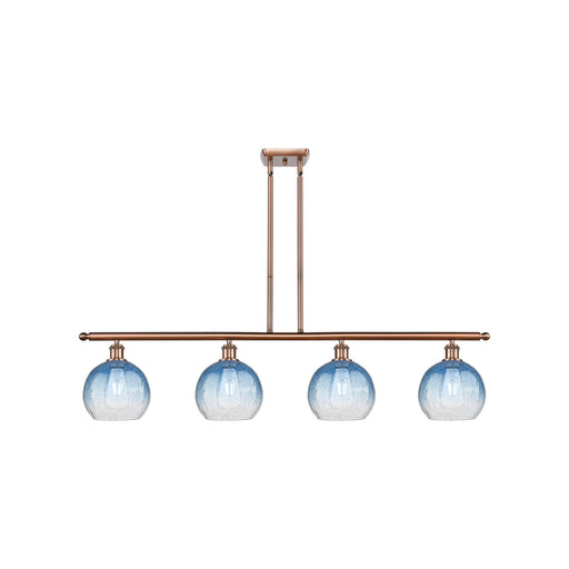 Innovations Brookhaven Globe 48in 4-Light Island Light | Industrial Antique Copper Steel and Sapphire Blue Glass | Kitchen | Model 516-4I-AC-G483-8SB