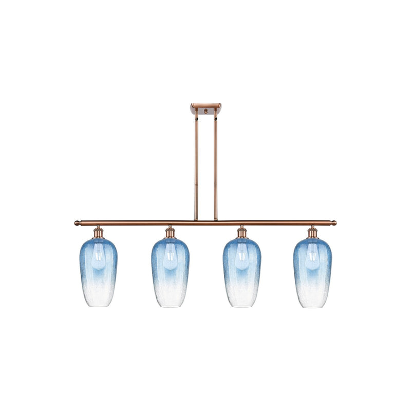 Innovations Brookhaven Flute 48in 4-Light Island Light | Industrial Antique Copper Steel and Sapphire Blue Glass | Kitchen | Model 516-4I-AC-G484-7SB