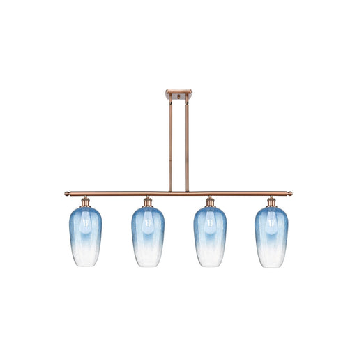 Innovations Brookhaven Flute 48in 4-Light Island Light | Industrial Antique Copper Steel and Sapphire Blue Glass | Kitchen | Model 516-4I-AC-G484-7SB
