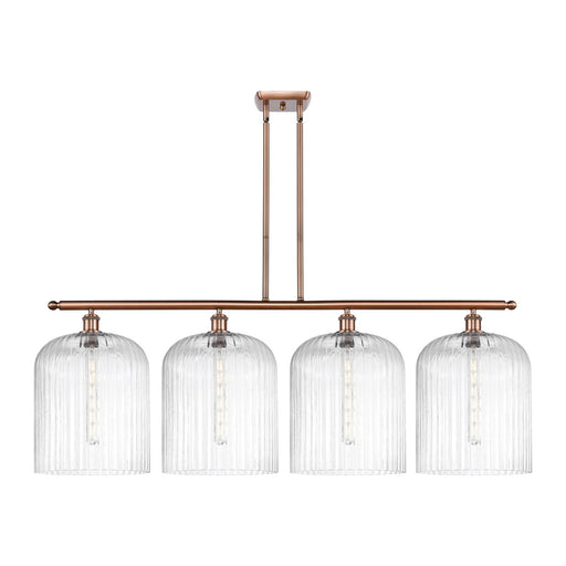 Innovations Bridal Veil 48in 4-Light Island Light | Art Nouveau Antique Copper Steel and Clear Ribbed Glass | Kitchen Island & | Model 516-4I-AC-G559-12CL