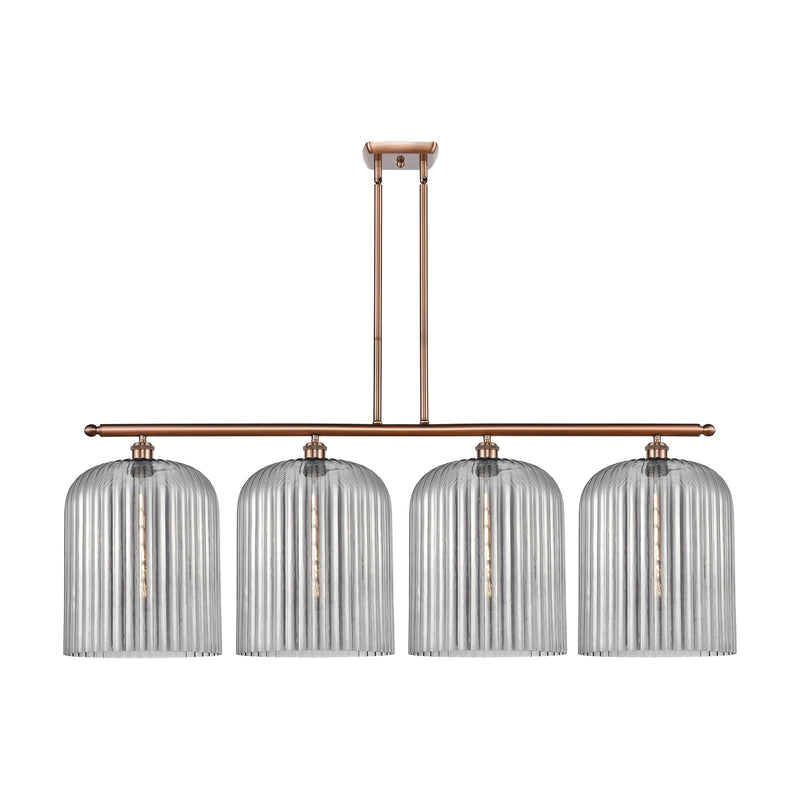 Innovations Bridal Veil 48in 4-Light Island Light | Art Nouveau Antique Copper Steel and Light Smoke Ribbed Glass | Kitchen | Model 516-4I-AC-G559-12SM
