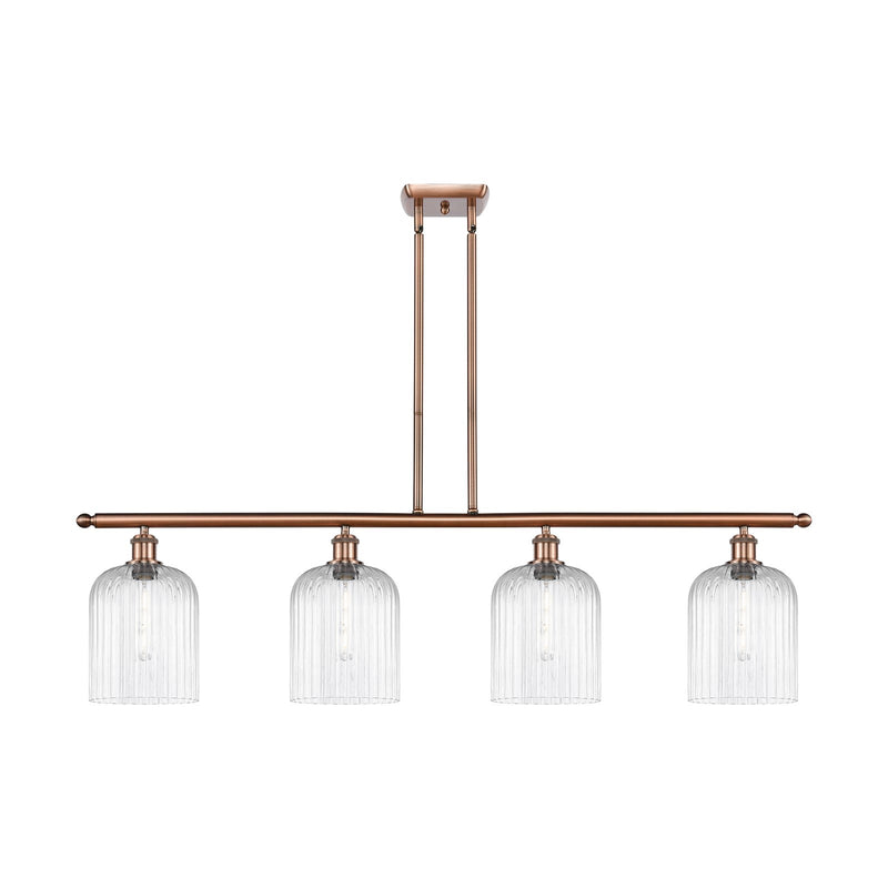Innovations Bridal Veil 48in 4-Light Island Light | Art Nouveau Antique Copper Steel and Clear Ribbed Glass | Kitchen Island & | Model 516-4I-AC-G559-8CL