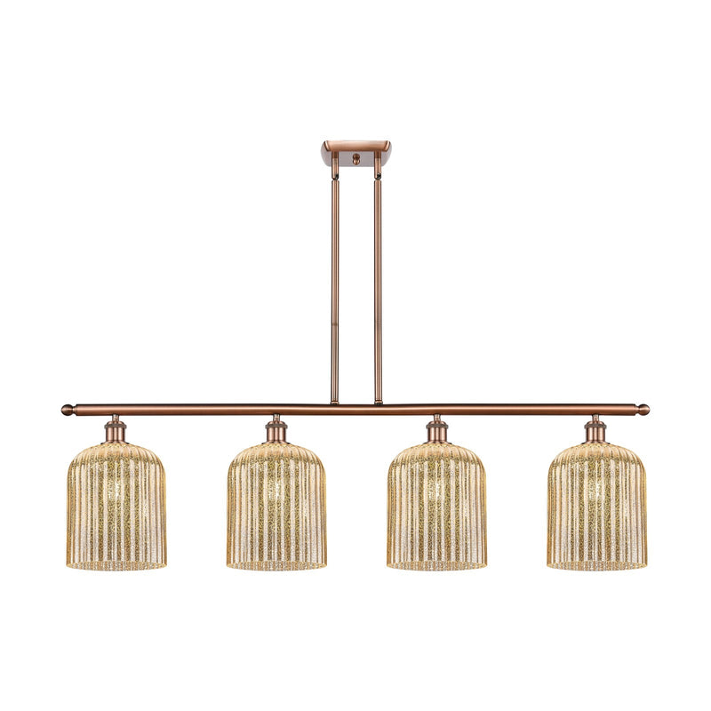 Innovations Bridal Veil 48in 4-Light Island Light | Art Nouveau Antique Copper Steel and Mercury Ribbed Glass | Kitchen Island | Model 516-4I-AC-G559-8ME