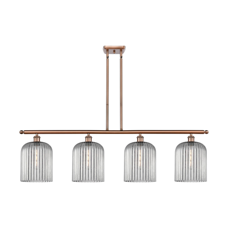Innovations Bridal Veil 48in 4-Light Island Light | Industrial Antique Copper and Light Smoke Glass | Kitchen Island | 48 x 9.5 | Model 516-4I-AC-G559-8SM