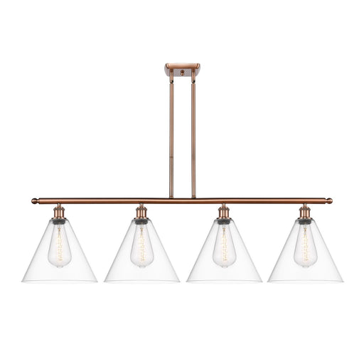 Innovations Berkshire 50in 4-Light Island Light | Industrial Antique Copper Steel and Clear Glass | Kitchen Island & Dining Room | Model 516-4I-AC-GBC-122
