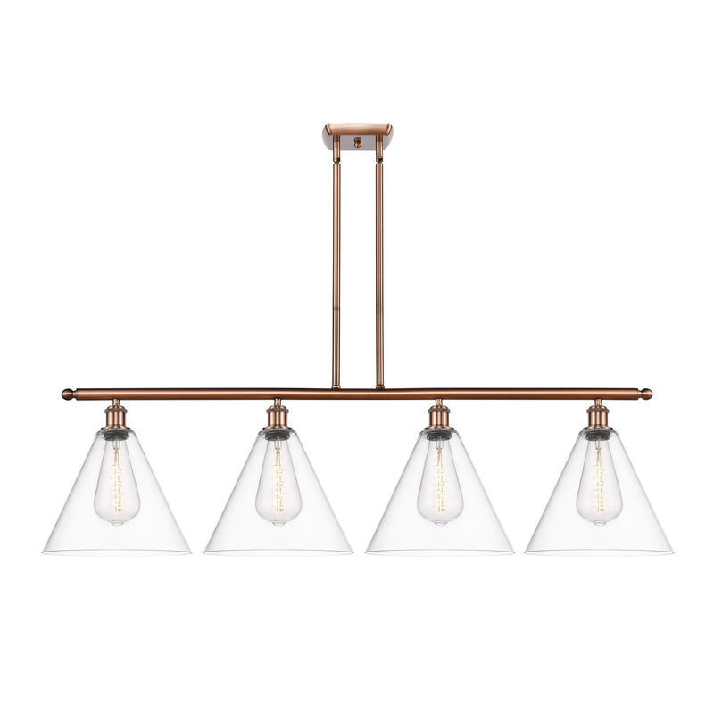 Innovations Berkshire 50.25in 4-Light Island Light | Industrial Antique Copper Steel and Clear Glass | Kitchen Island & | Model 516-4I-AC-GBC-122-LED
