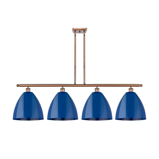 Innovations Plymouth 50.25in 4-Light Island Light | Industrial Antique Copper and Matte Blue Metal | Kitchen Island | 50.25 x | Model 516-4I-AC-MBD-12-BL