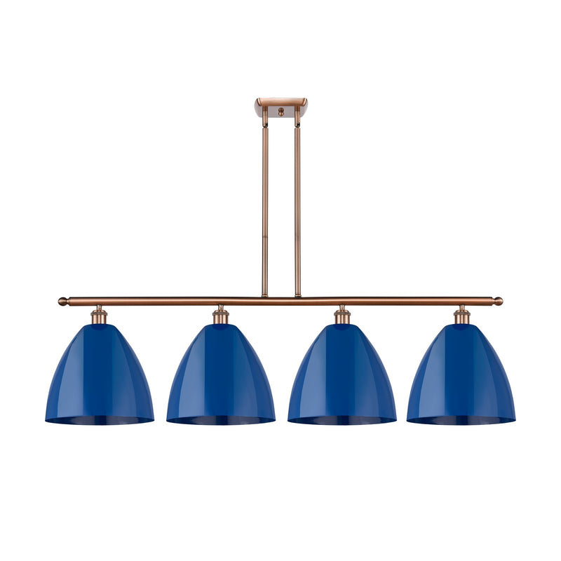 Innovations Plymouth 50.25in 4-Light Island Light | Industrial Antique Copper Steel and Matte Blue Metal | Kitchen Island | Model 516-4I-AC-MBD-12-BL-LED