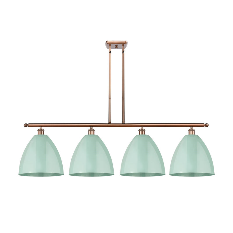 Innovations Plymouth 50.25in 4-Light Island Light | Industrial Farmhouse Antique Copper Steel and Seafoam Metal Shade | Model 516-4I-AC-MBD-12-SF