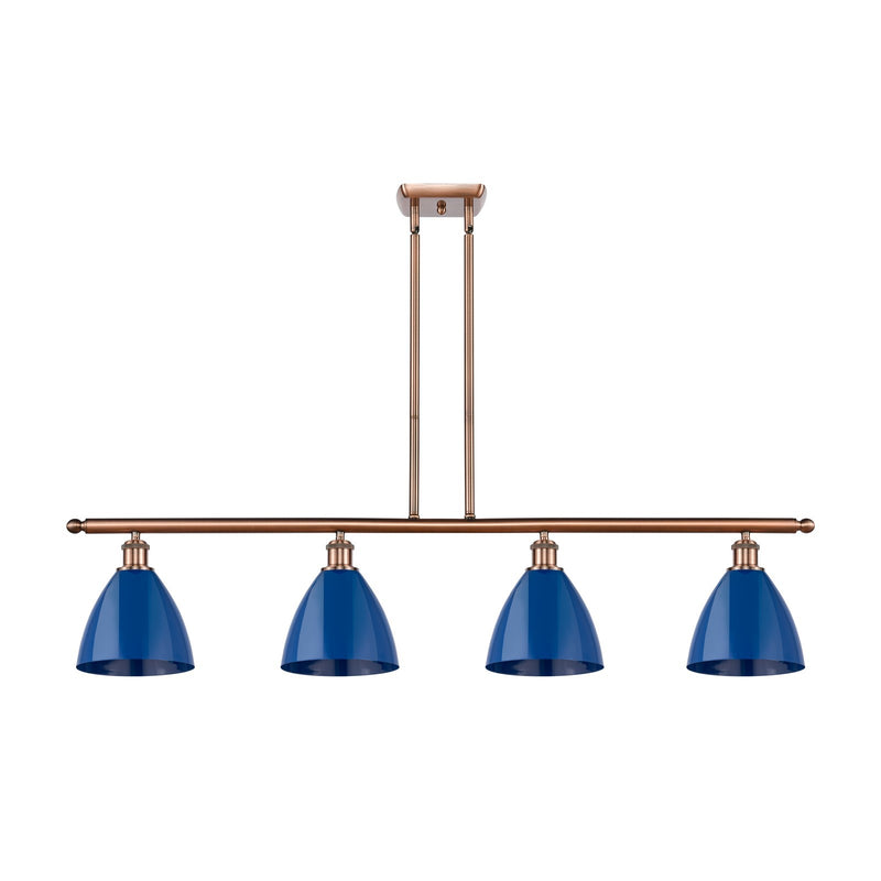 Innovations Plymouth 48in 4-Light Island Light | Industrial Antique Copper and Matte Blue Metal | Kitchen Island & Dining Room | Model 516-4I-AC-MBD-75-BL