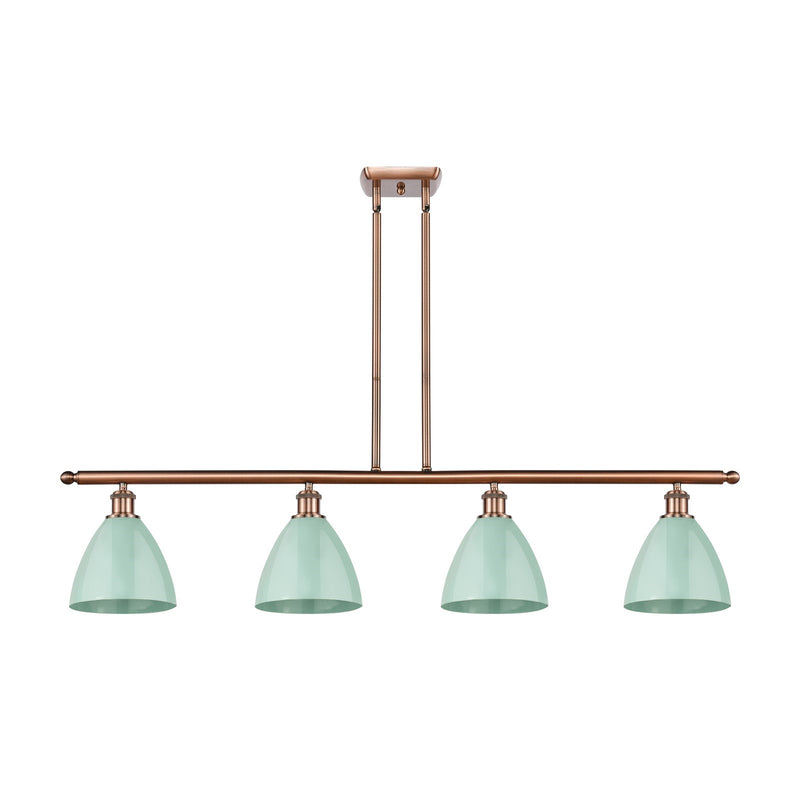 Innovations Plymouth 48in 4-Light Island Light | Industrial Antique Copper Steel and Matte Seafoam Metal Shade | Kitchen | Model 516-4I-AC-MBD-75-SF-LED