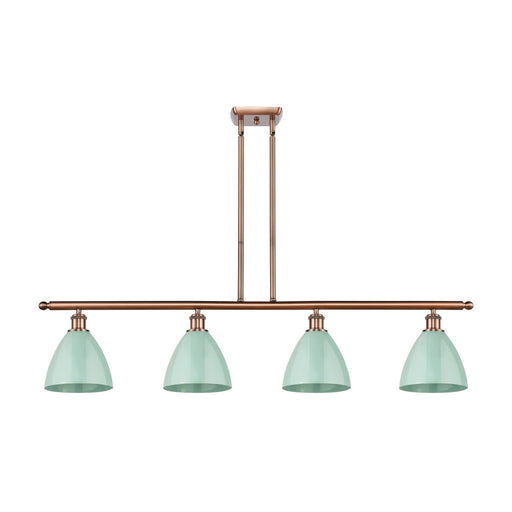 Innovations Plymouth 48in 4-Light Island Light | Industrial Antique Copper Steel and Matte Seafoam Metal Shade | Kitchen | Model 516-4I-AC-MBD-75-SF-LED