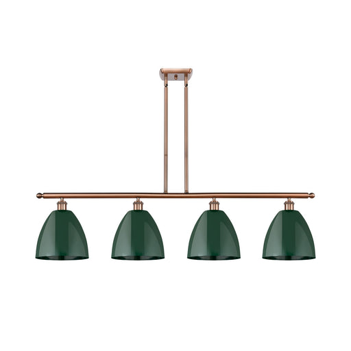 Innovations Plymouth 48in 4-Light Island Light | Industrial Antique Copper Steel and Matte Green Metal | Kitchen Island | Model 516-4I-AC-MBD-9-GR-LED
