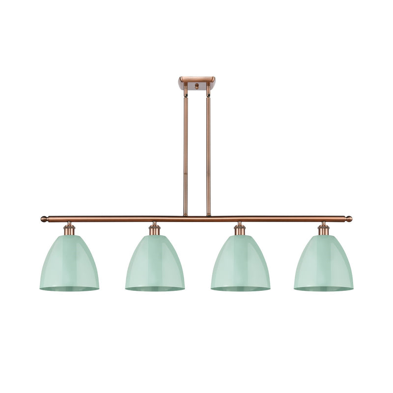 Innovations Plymouth 48in 4-Light Island Light | Industrial Antique Copper Steel and Seafoam Metal Shade | Kitchen Island | Model 516-4I-AC-MBD-9-SF-LED
