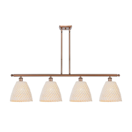 Innovations Bristol Natural 48in 4-Light Island Light | Farmhouse Antique Copper and Natural Fiber Dome Shade | Kitchen Island | Model 516-4I-AC-NBD-9-NAT