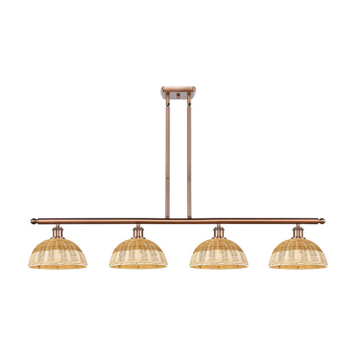 Innovations Bristol Natural II 48in 4-Light Island Light | Industrial Antique Copper Steel and Natural Fiber Dome Shade | Model 516-4I-AC-NBD2-9-NAT