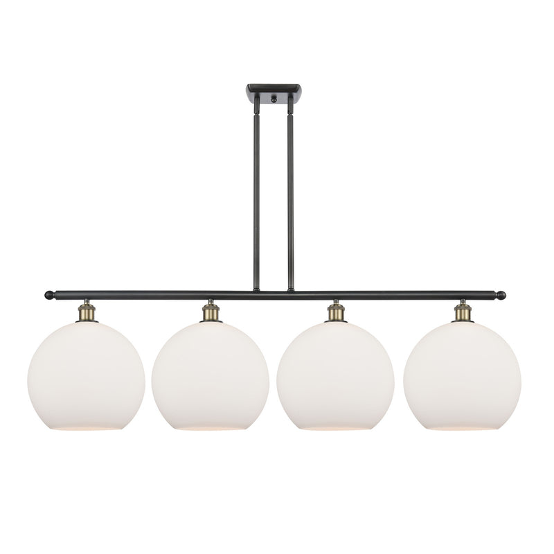Innovations Athens 50in 4-Light Island Light | Industrial Black Antique Brass Steel and Matte White Glass | Kitchen Island & | Model 516-4I-BAB-G121-12
