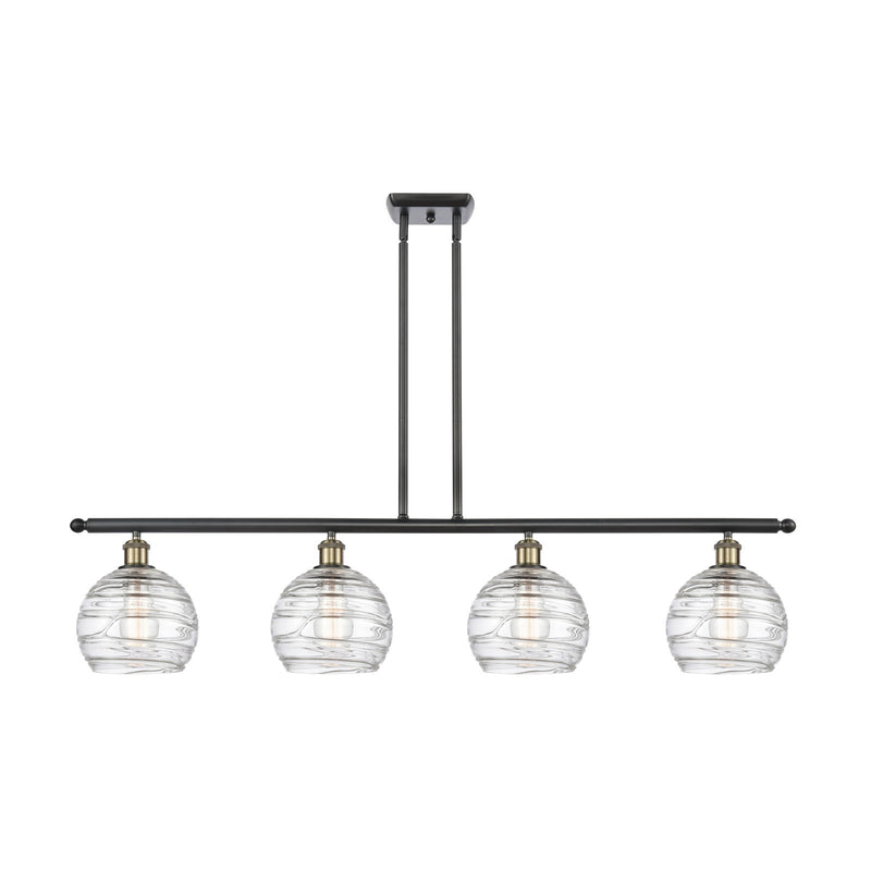 Innovations Athens Deco Swirl 48in 4-Light Island Light | Industrial Black Antique Brass Steel and Clear Deco Swirl Glass | Model 516-4I-BAB-G1213-8CL