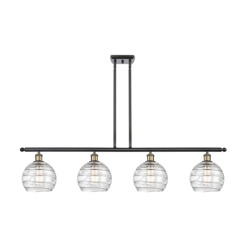Innovations Athens Deco Swirl 48in 4-Light Island Light | Industrial Black Antique Brass Steel and Clear Deco Swirl Glass | Model 516-4I-BAB-G1213-8CL