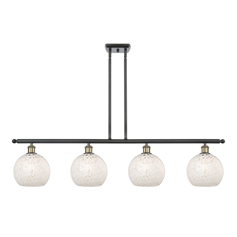 Innovations White Mouchette 48in 4-Light Island Light | Art Nouveau Modern Black Antique Brass and White Mouchette Glass | Model 516-4I-BAB-G1216-8WM