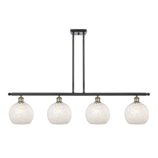 Innovations White Mouchette 48in 4-Light Island Light | Art Nouveau Modern Black Antique Brass and White Mouchette Glass | Model 516-4I-BAB-G1216-8WM