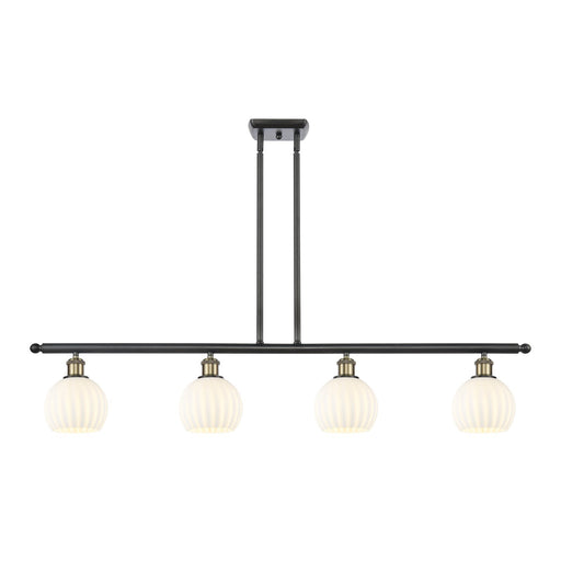 Innovations Ballston 48in 4-Light Island Light | Art Nouveau Black Antique Brass and White Venetian Glass | Kitchen Island & | Model 516-4I-BAB-G1217-6WV