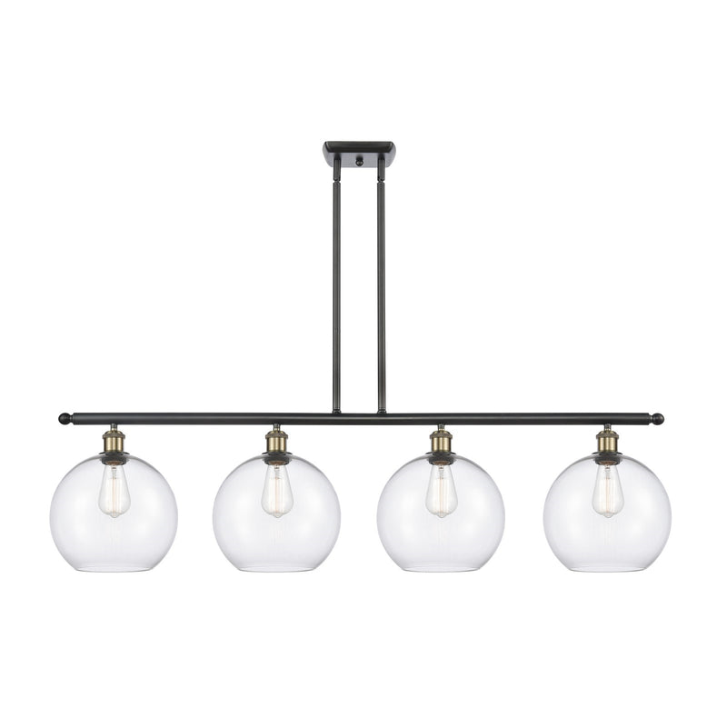 Innovations Athens 48in 4-Light Island Light | Industrial Black Antique Brass Steel and Clear Glass | Kitchen Island & Dining | Model 516-4I-BAB-G122-10