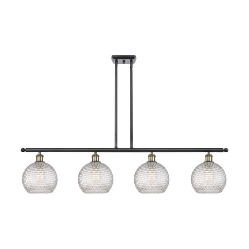 Innovations Athens 48in 4-Light Island Light | Modern Farmhouse Black Antique Brass Steel and Clear Basket Weave Glass | Model 516-4I-BAB-G122C-8CL