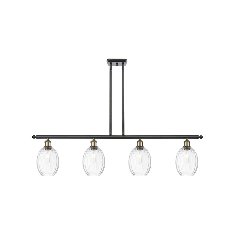 Innovations Preston Bulb 48in 4-Light Island Light | Industrial Black Antique Brass Steel and Clear Glass | Kitchen Island & | Model 516-4I-BAB-G459-6CL
