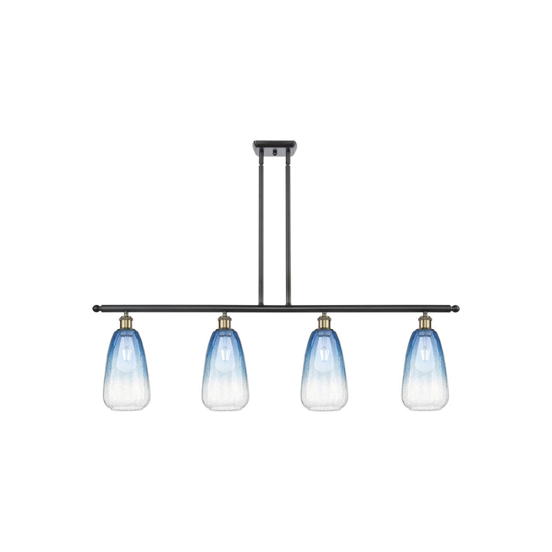Innovations Brookhaven Almond 48in 4-Light Island Light | Industrial Black Antique Brass and Sapphire Blue Glass | Kitchen | Model 516-4I-BAB-G480-6SB