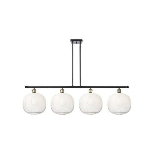 Innovations Brookhaven Sphere 49in 4-Light Island Light | Industrial Black Antique Brass Steel and Opal Glass | Kitchen | Model 516-4I-BAB-G481-10OP