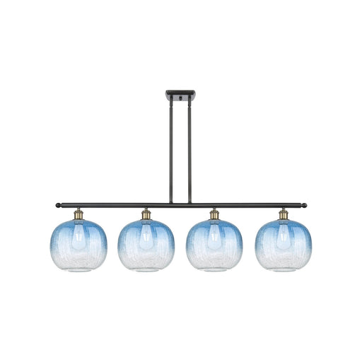 Innovations Brookhaven Sphere 49in 4-Light Island Light | Industrial Black Antique Brass and Sapphire Blue Glass | Kitchen | Model 516-4I-BAB-G481-10SB