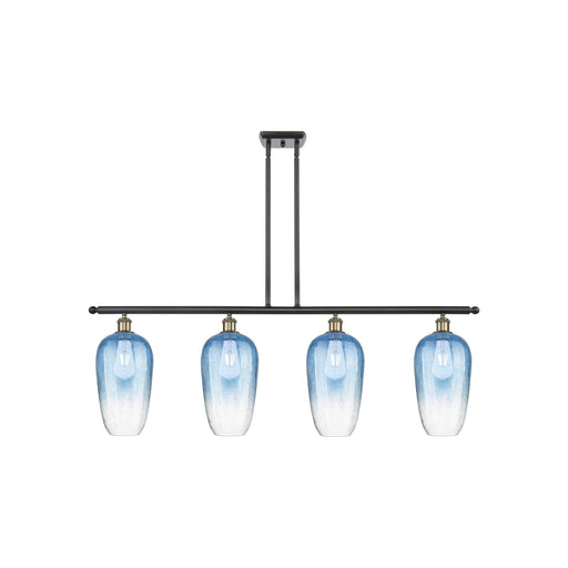 Innovations Brookhaven Flute 48in 4-Light Island Light | Industrial Black Antique Brass Steel and Sapphire Blue Glass | Model 516-4I-BAB-G484-7SB