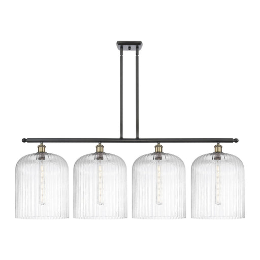 Innovations Bridal Veil 48in 4-Light Island Light | Art Nouveau Industrial Black Antique Brass and Clear Ribbed Glass | Model 516-4I-BAB-G559-12CL