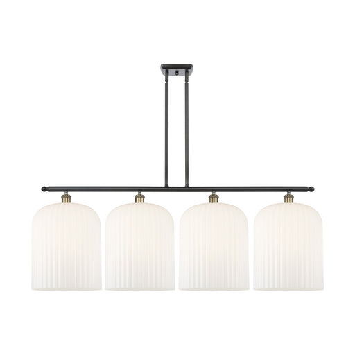 Innovations Bridal Veil 48in 4-Light Island Light | Art Nouveau Industrial Black Antique Brass and Gloss White Ribbed Glass | Model 516-4I-BAB-G559-12GWH